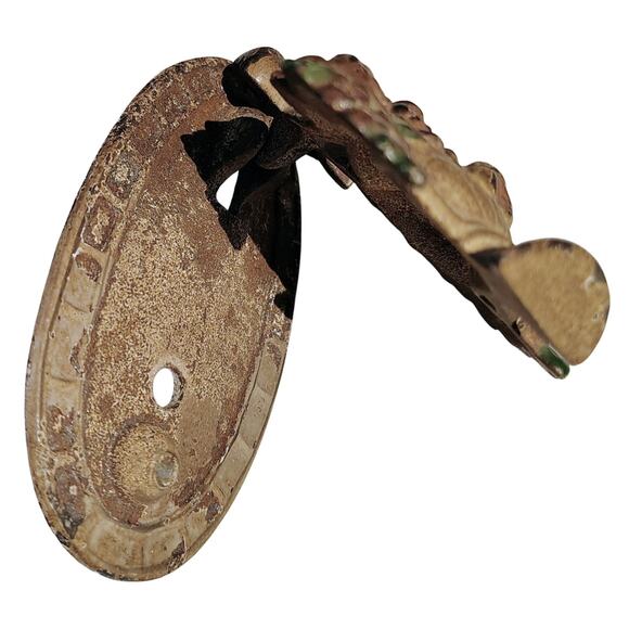 Antique 20s Hubley Cast Iron Flower Basket Ribbon Door Knocker Cream Gently Used - Picture 3 of 9